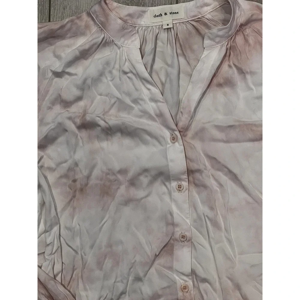 Cloth & Stone Blouse Women Small Pink White Tie Dye EcoVero Button Up Boho Flowy